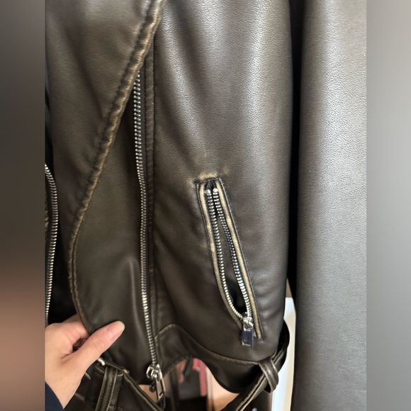 Zara Distressed Brown Faux Leather Jacket - Picture 6 of 6